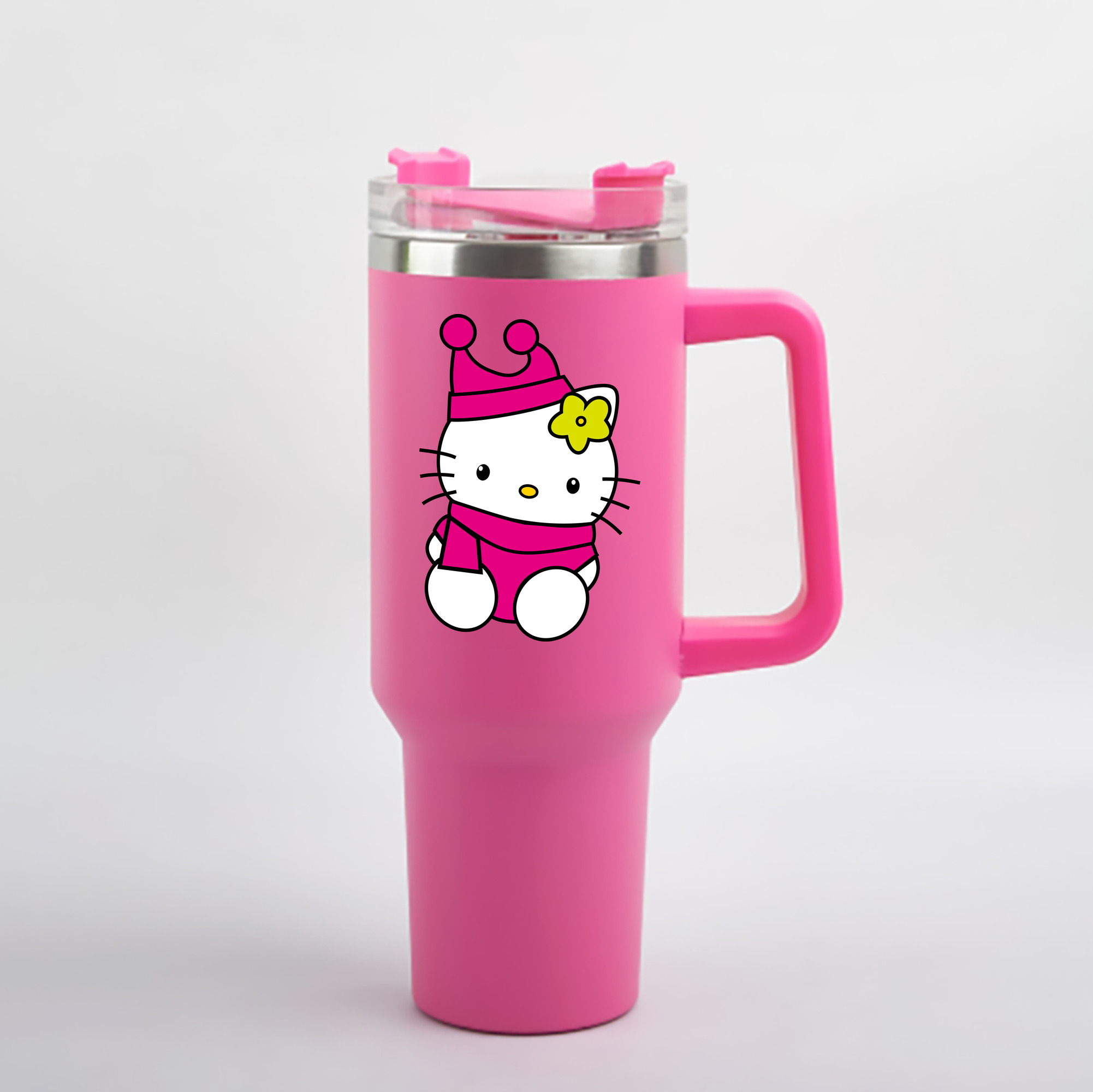 （画像用） Hello Kitty ハローキティ 1200mL車用タンブラー - クリスタルステッカー（プラスチックストロー付き）